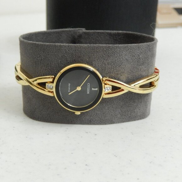 New Citizen Eco Drive Axiom Watch Goldtone Black Dial Crystals EX1422-54E $325 main image 8